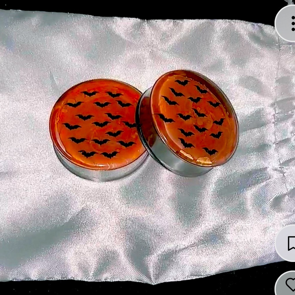 handmade orange bat resin filled plugs